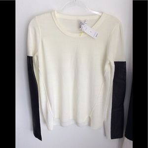 BCBG OFF WHITE SWEATER W/BLACK TRIM ON SLEEVES NWT